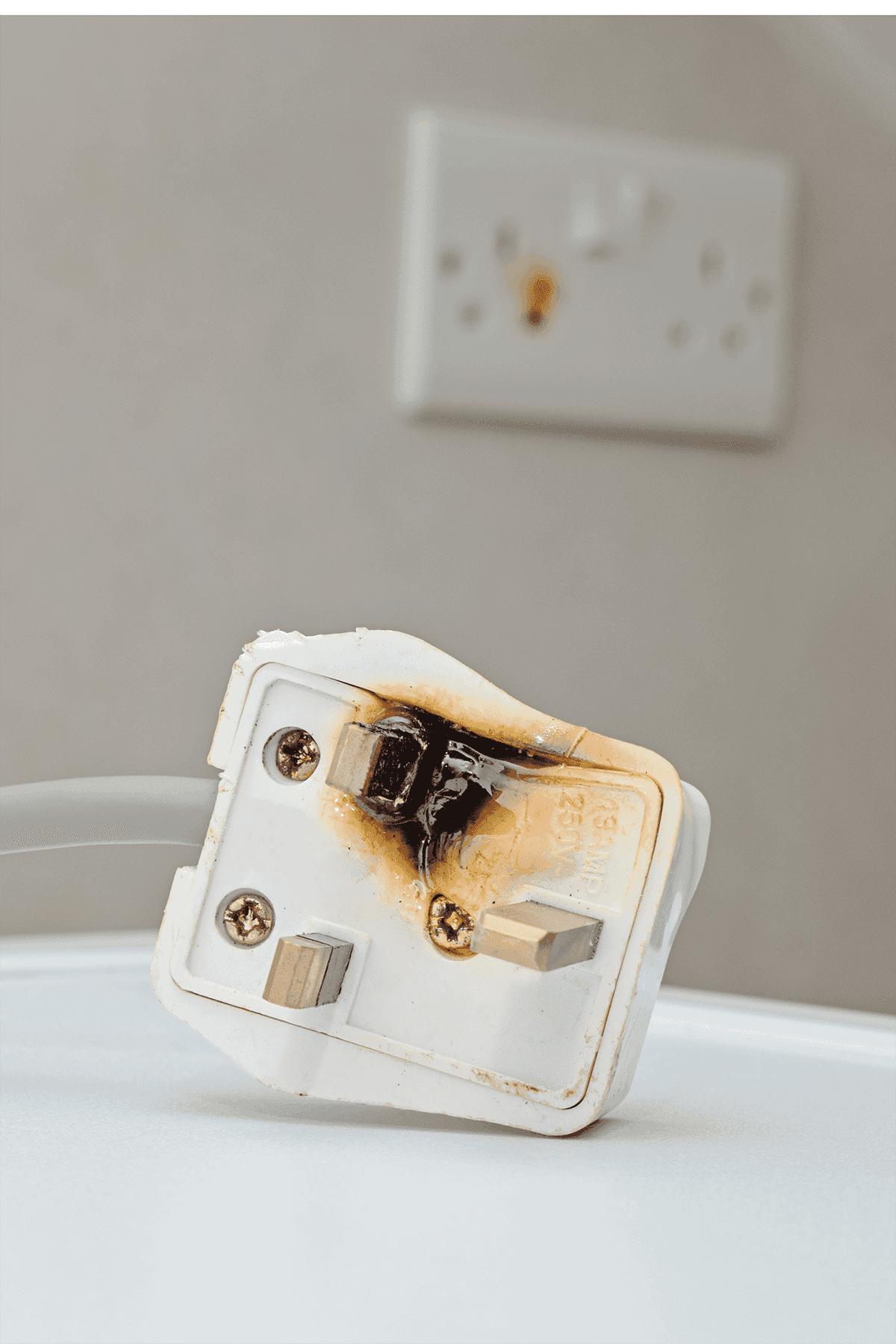 Burned and damaged UK socket